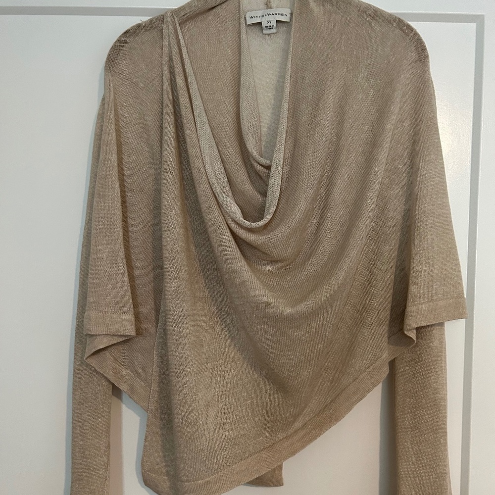 WHITE + WARREN BEIGE LINEN TOPPER. SIZE X-S